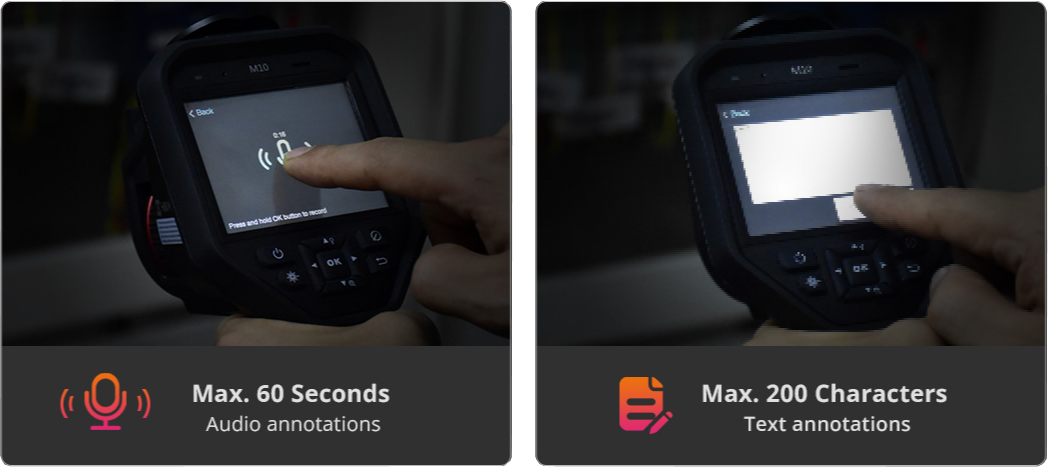 Hikmicro M11W Thermal Handheld Camera Multiple Image Annotations.